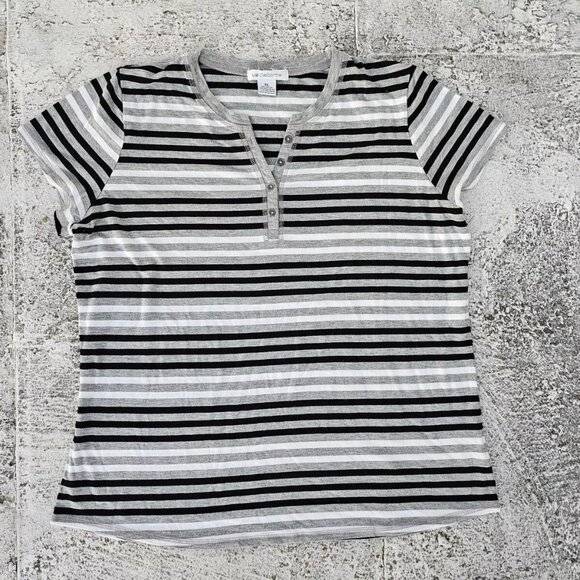 Liz Claiborne Tops - Liz Claiborne Women Top T Shirt Henley Style Shirt Gray Striped Size XL